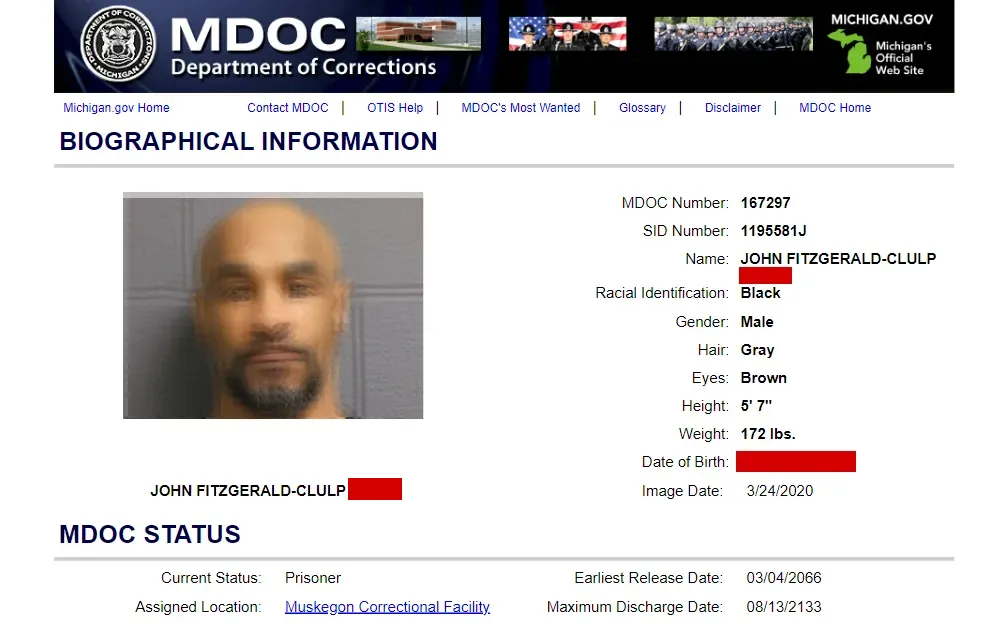A screenshot of the seach tool that provides information to the public, including criminal history from the MDOC, Michigan courts and the Michigan State Police which includes information about state prisoners, probationers, and parolees.