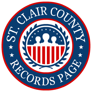 A round, red, white, and blue logo with the words 'St. Clair County Records Page' in relation to the state of Michigan.